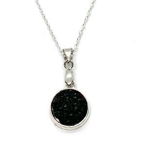925 Black Faux Mineral Crystal Pendant Necklace